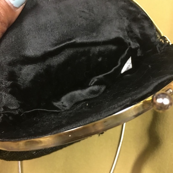 Vintage Purse Black beaded gold clasp snake chain - Picture 5 of 6